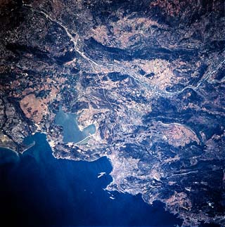 Marseille, mouth of the Rhone River, France, Mediterranean Sea coastline.